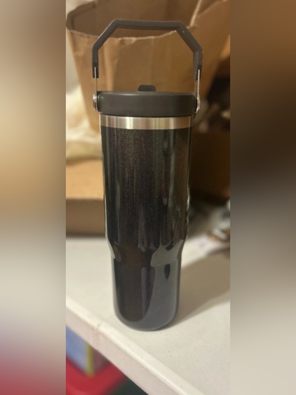 Insulated Black Travel Tumbler with Carry Handle